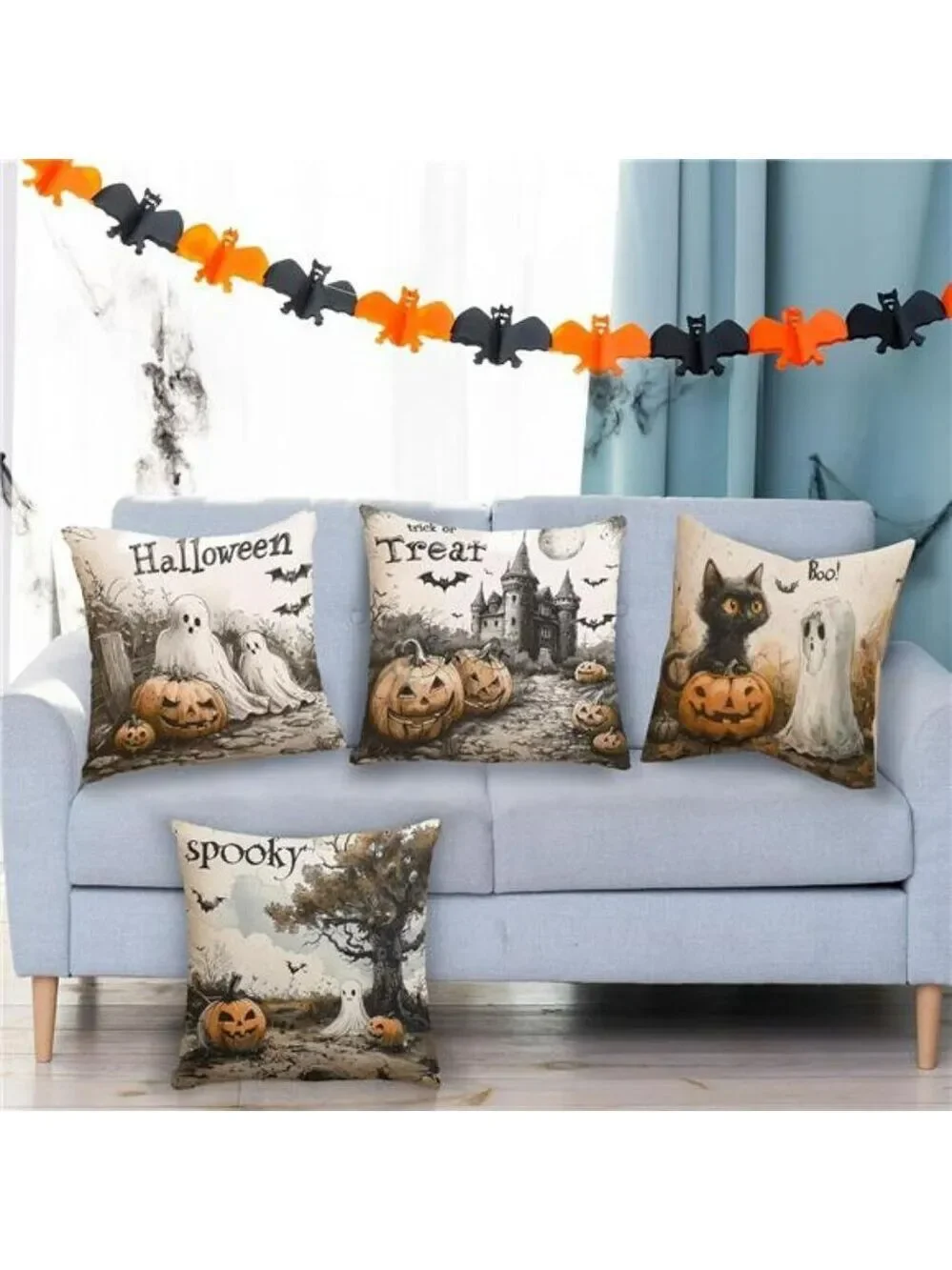 Halloween Pillow Covers 18x18 Set of 4 Trick or Treat Pumpkin Ghost Sofa Decor